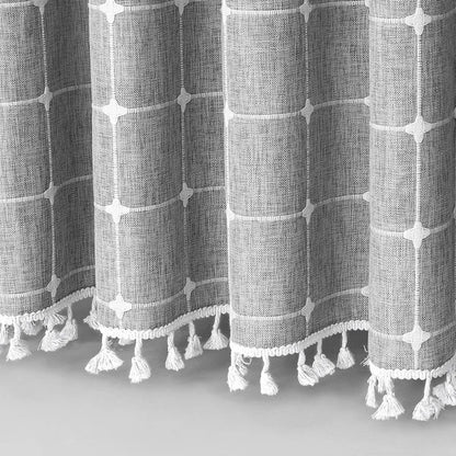 Nordic Jacquard Linen Shower Curtain with Tassels Waterproof Bath Curtains with Hooks for Bathroom Bathtub Bathing Cover