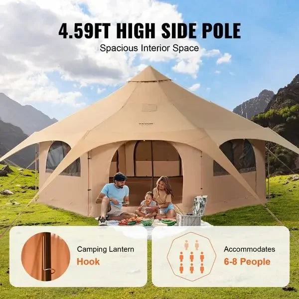 Canvas Tent, 4 Seasons 5 m/16.4 ft Bell Tent, Canvas Tent for Camping with Stove Jack, Breathable Yurt Tent for up to 8 Pe
