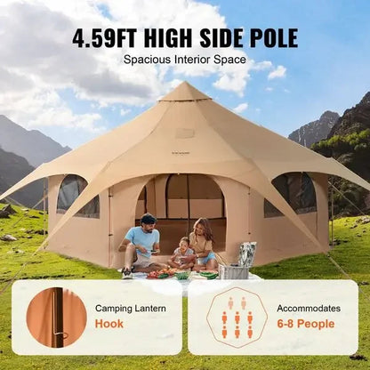 Canvas Tent, 4 Seasons 5 m/16.4 ft Bell Tent, Canvas Tent for Camping with Stove Jack, Breathable Yurt Tent for up to 8 Pe