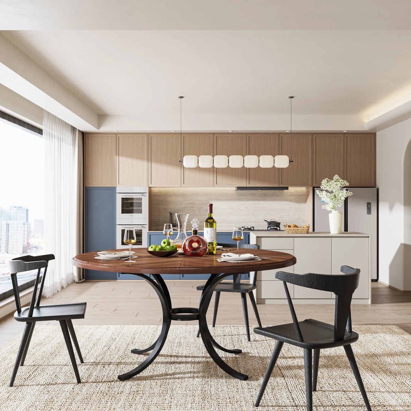 Tribesigns 47" Round Dining Table for 4 People, Farmhouse Kitchen Table with Wooden Texture Surface & Pedestal Base, Round Table