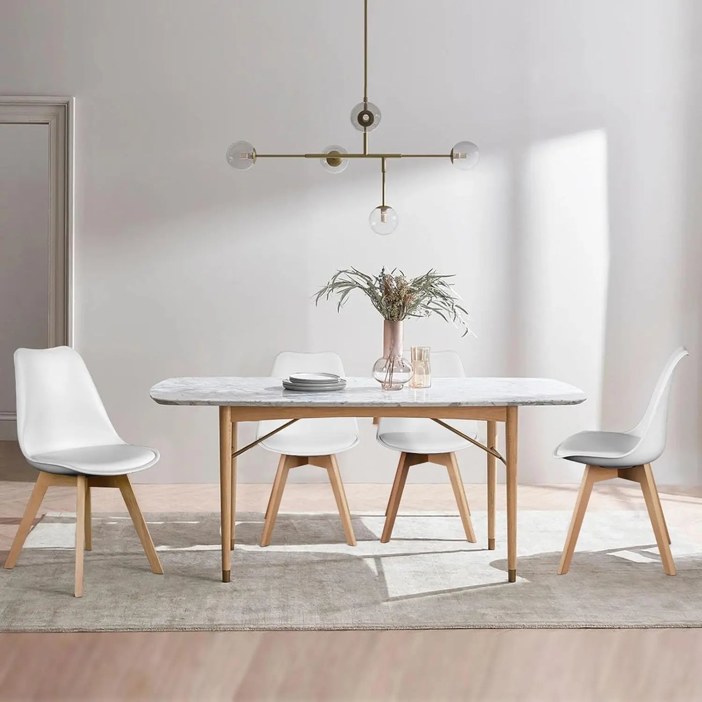 Set of 4 Modern Dining Chairs with Wood Legs and PU Leather Cushion for Kitchen, Living Room, and Outdoor Use