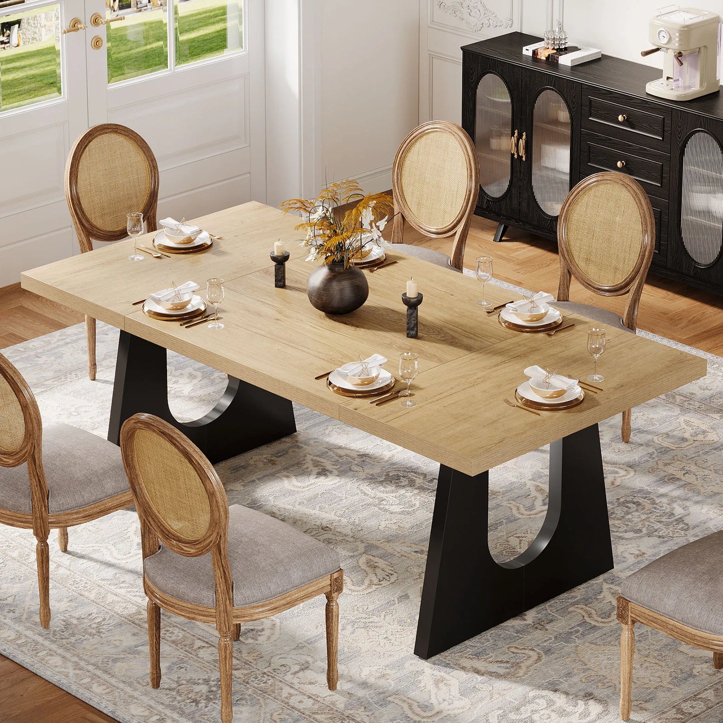 Tribesigns Large Dining Table for 6-8 People, 70.9-Inch Wood Rustic Rectangular Table with Black Wooden Legs