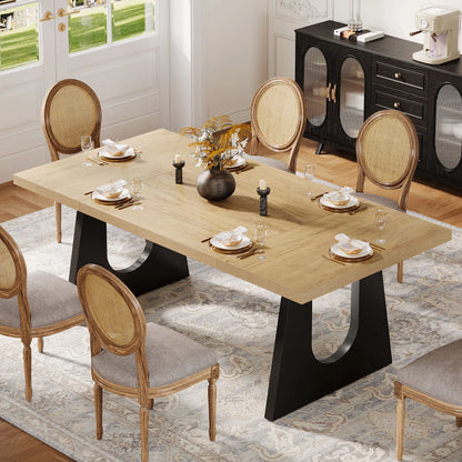 Tribesigns Large Dining Table for 6-8 People, 70.9-Inch Wood Rustic Rectangular Table with Black Wooden Legs