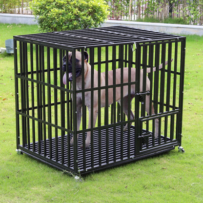 Bingopaw 37” & 46” Heavy Duty Dog Cage Metal Pet Dog Crate 3 Doors Locks Design Kennel Playpen with 4 Wheels Removable Tray