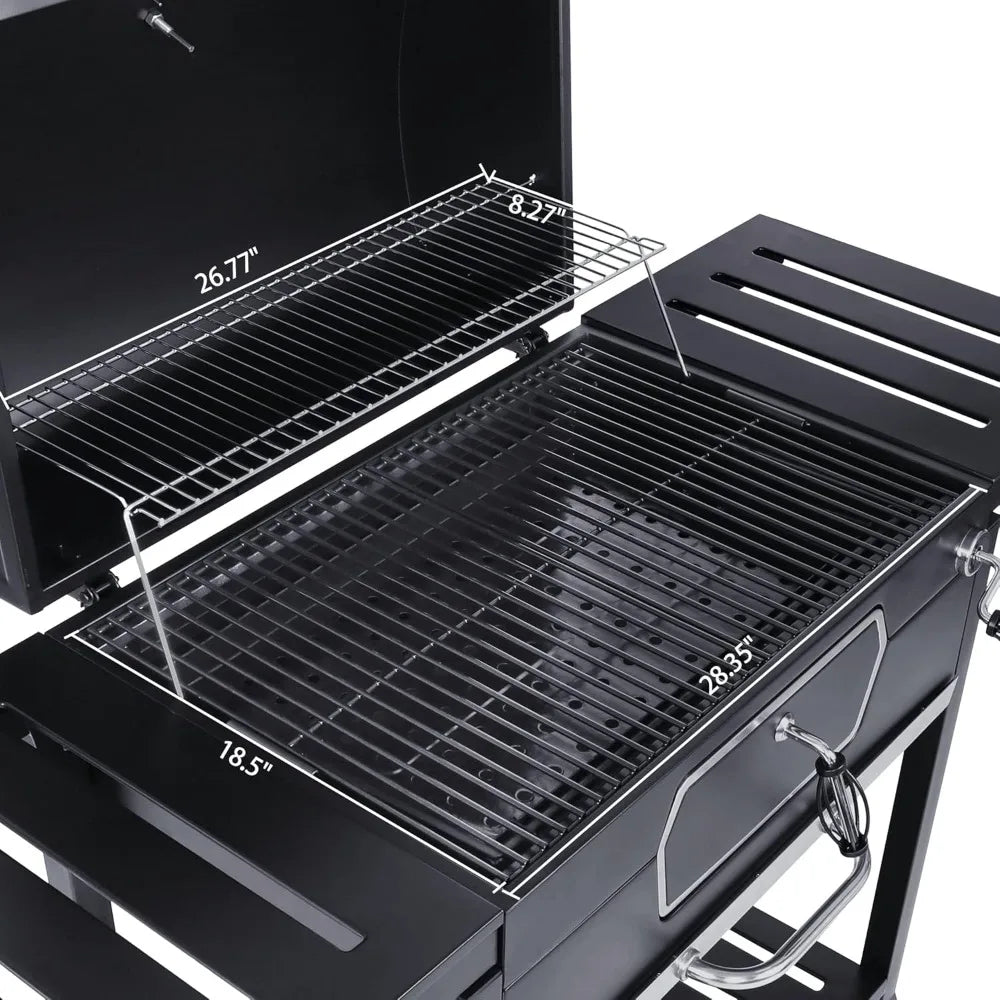 30-Inch Charcoal Grill, Deluxe BBQ Smoker Picnic Camping Patio Backyard Cooking, Black, Large