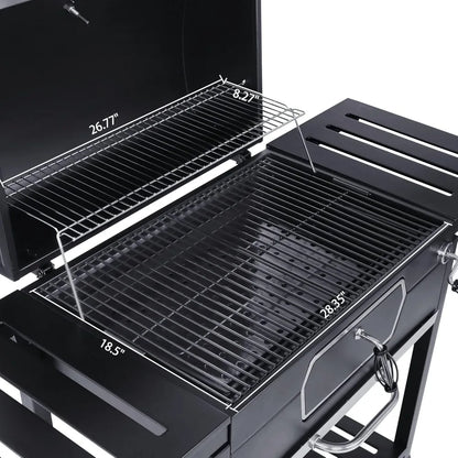 30-Inch Charcoal Grill, Deluxe BBQ Smoker Picnic Camping Patio Backyard Cooking, Black, Large