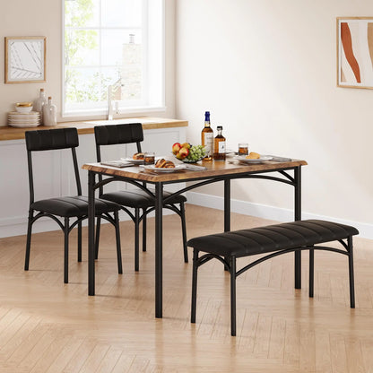 Dining Table Set for 4,Kitchen Table and Chairs for 4,Rectangular Kitchen Table Set with Upholstered Bench,Dining Room Table Set