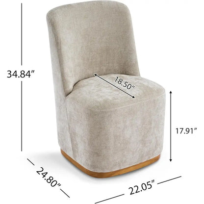 Chenille Upholstered Dining Chairs Set o 2, Sturdy Wooden Dining Chair with Pedestal Base,  Chair with Solid Ba