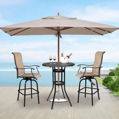 Cast Aluminum Bar Height Patio Table with Umbrella Hole - Tall Outdoor Bistro Table, 32" Dia x 41" H (Black)
