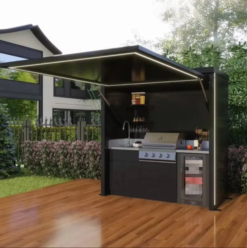 Customizable Rust-Resistant Powder Coated Outdoor Kitchen Station with BBQ Grill, Fridge & Sink for Coastal Areas