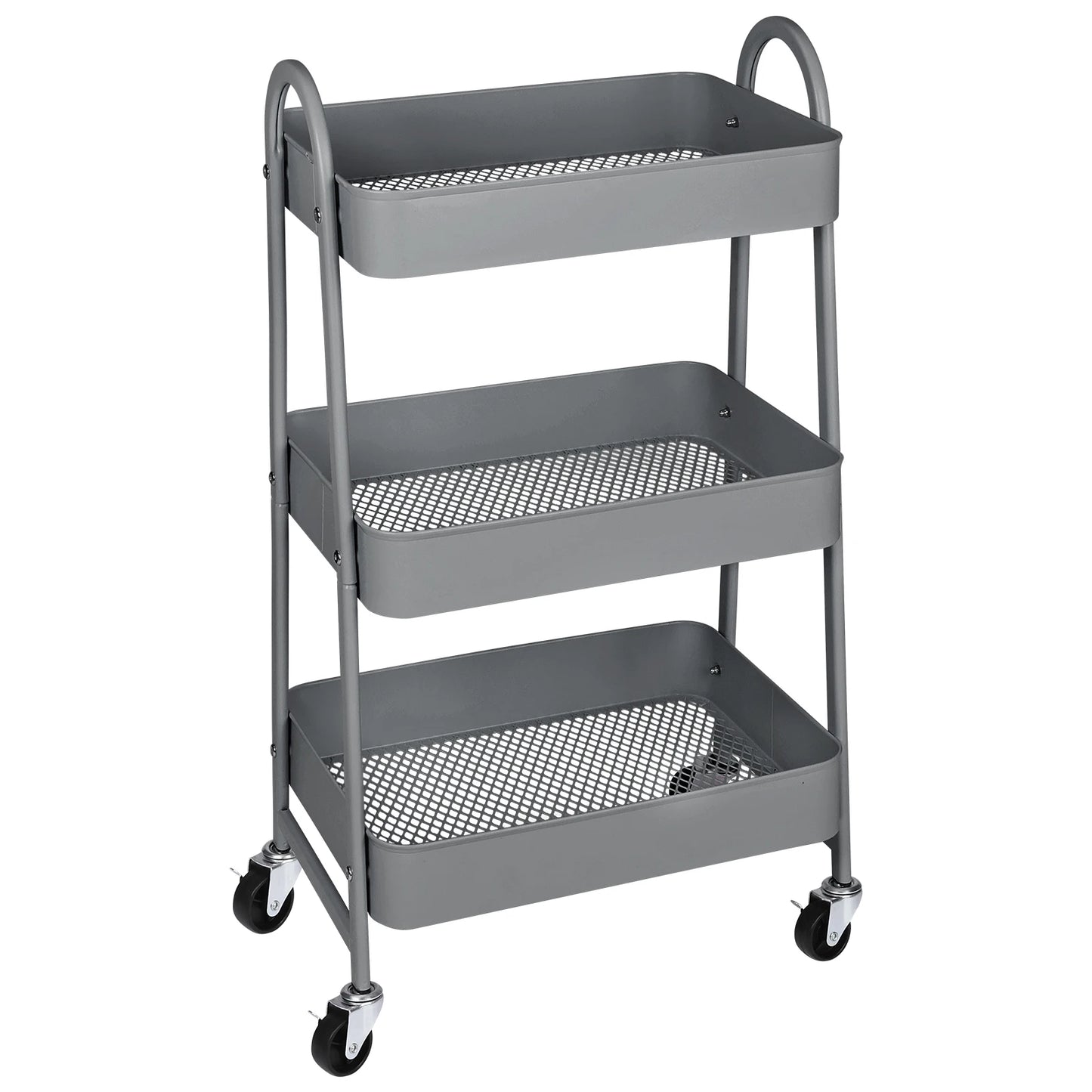 3 Tier Metal Storage Kitchen Cart with Lockable Wheels Mobile Shelving Unit Utility Rolling Organizer For Home Narrow Places