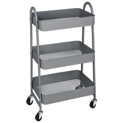3 Tier Metal Storage Kitchen Cart with Lockable Wheels Mobile Shelving Unit Utility Rolling Organizer For Home Narrow Places