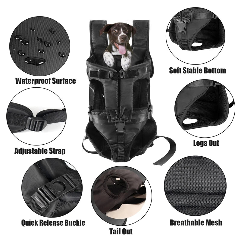 Dog Carrier Backpack Adjustable Pet Carriers Front Facing Hands-Free Safety Puppy Travel Bag For Small Medium Dog