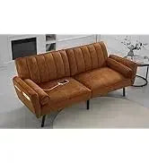 Sleeper Sofa Pullout Bed for Living Room.L Shaped Couch with Storage Chaise.USB.Cup Holder (Dark G