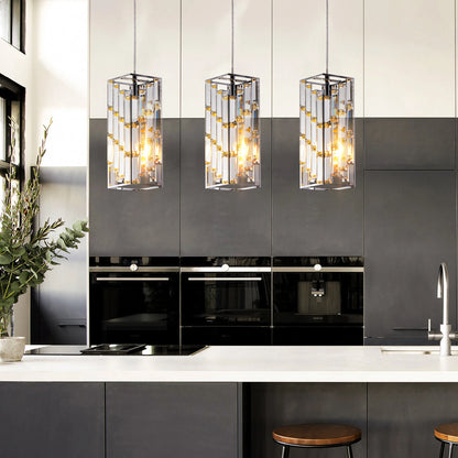 Modern Crystal Pendant Light - 3 Pack, Adjustable Hanging Ceiling Lamp with Crystal Prism Design -Chrome Finish
