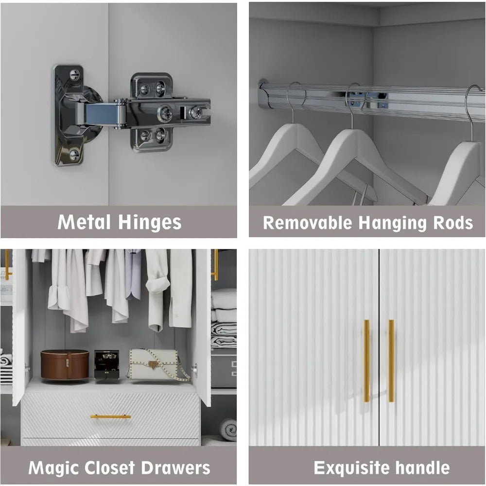 Wooden Armoire Wardrobe Closet：Large Wardrobe Closet with 4 Doors, 3 Drawers for Tall Cabinet, Wardrobe Cabinet for Bedroom with