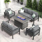 RPD4-QLayinSun Aluminum Furniture with Fire Pit Table. 5 Pieces Patio Sectional Conversation Chat Sofa Modern Seating Set