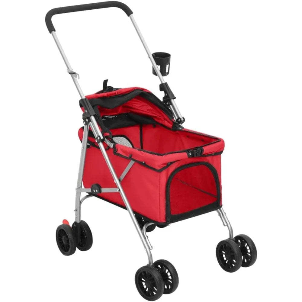 Folding Dog Stroller For Small To Medium Pets Red With UV Protection And Breathable Oxford Fabric
