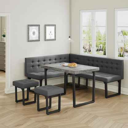 Modern Corner Dining Table Set, 72 Inch Breakfast Nook with Banquette, 5 Piece Set , Grey, Customized