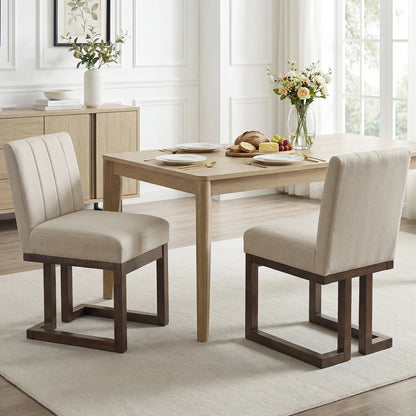 2PCS Wooden Dining Chairs Modern Farmhouse Fabric Upholstered Kitchen Chairs