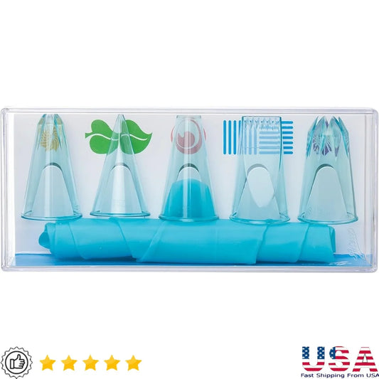 6 Piece Cake Decorating Set with 5 Plastic Tubes and Reusable Superflex Silicone Pastry Bag Baking and Icing