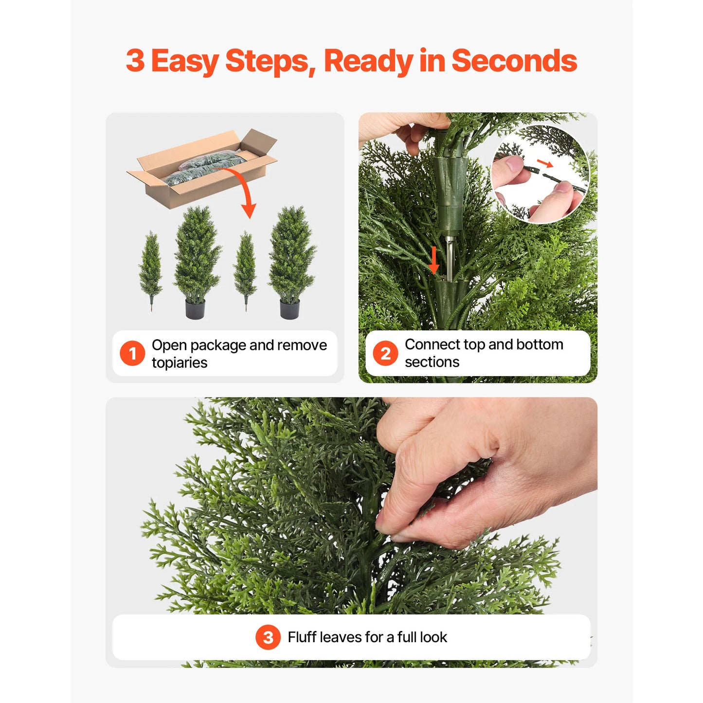 Artificial Topiary Cedar Trees 36/48in 2 Set Faux Pine Shrubs Plants Fake Silk Tree Easy Assembly for Decor Christmas