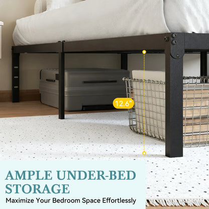 Twin/Full/Queen/King Heavy-Duty Metal Bed Frame with 14 Inch Under-Bed Storage — No Box Spring Needed, Easy Assembly