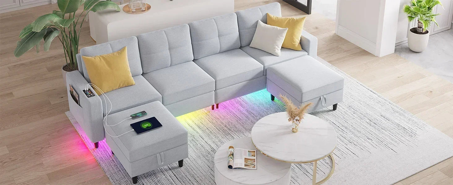 RPD4-LED Couches for Living Room.Modular Sectional Sofa Set Storage Ottomans.Oversized U Shapped