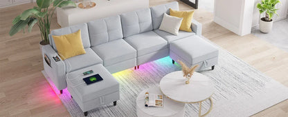 RPD4-LED Couches for Living Room.Modular Sectional Sofa Set Storage Ottomans.Oversized U Shapped