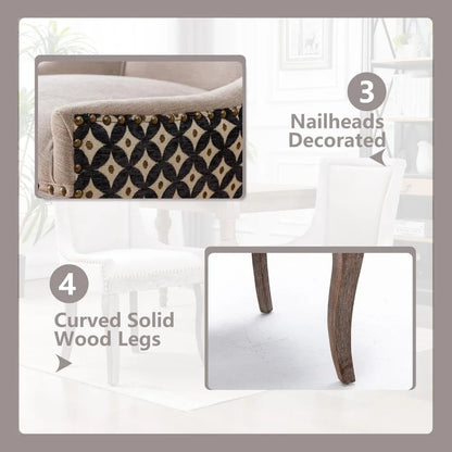 Modern Dining Chairs Set of 2 - High Back Upholstered Fabric Chairs with Solid Wood Legs for Dining Room