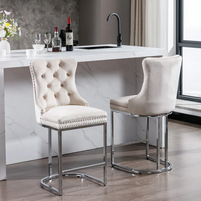 2Pcs 26" Counter Height Dining Chairs Upholstered Soft Backrest Cushions Chairs Bar Stools For  Kitchen Dining Room