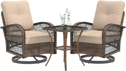 3 Pieces Patio Furniture Set, Outdoor Swivel Rocker Patio Chairs, Wicker Patio Bistro Set with Rocking Chair, Thickened Cushions