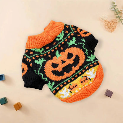 Halloween Ghost Costume for Dogs and Cats Pet Winter Fall Clothes Pumpkin Knitted Sweater Small Dog Cat Outfit