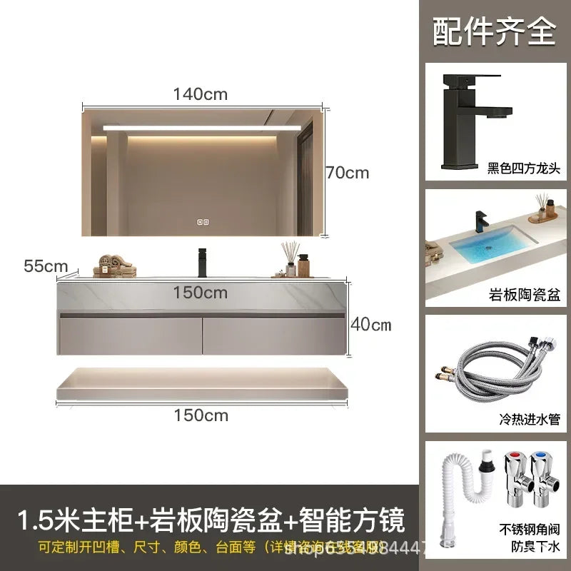 Modern Floating Vanity Bathroom Slate Integrated Basin Wall Mounted Bathroom Storage Cabinet Single Set Bathroom Vanity Sink Set
