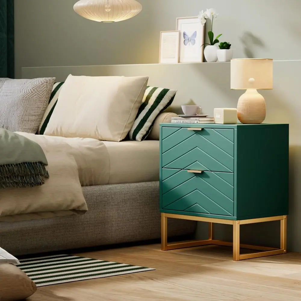 3-Piece Modern Bedroom Set with 6-Drawer Dresser and Nightstand, Gold-Handled Chest and Storage Cabinet in Green