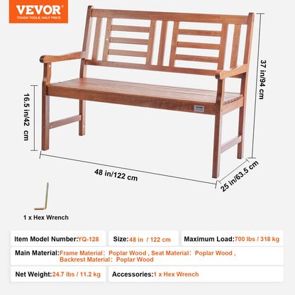 Outdoor Bench Wooden Metal Garden Bench for Outdoors 480 lbs Load Capacity Bench Outdoor Garden Park Bench