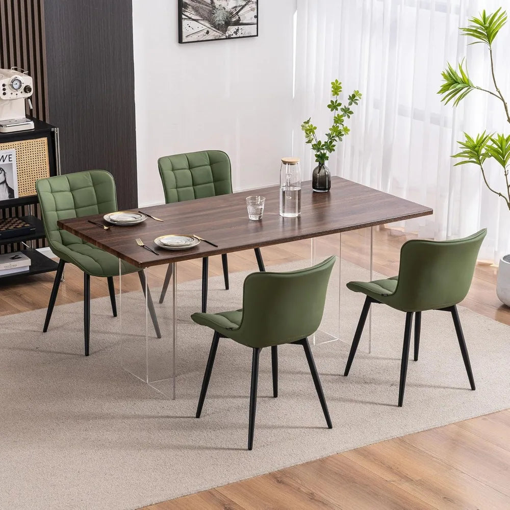Pair of Modern Olive Green PU Leather Dining Chairs with Metal Legs for Kitchen and Dining Room