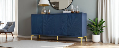 Modern 4-door Sideboard with Creative carved and shaped surface and Adjustable Shelves, Suitable for Study, Living Room