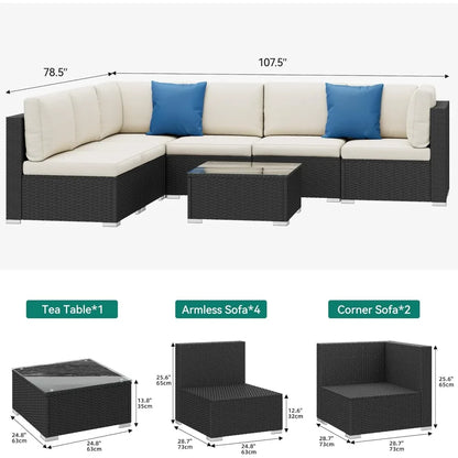 7 Pieces Patio Furniture Set, Sectional Sofa PE Rattan Wicker Conversation Set Outside Couch with Table and Cushions for Porch