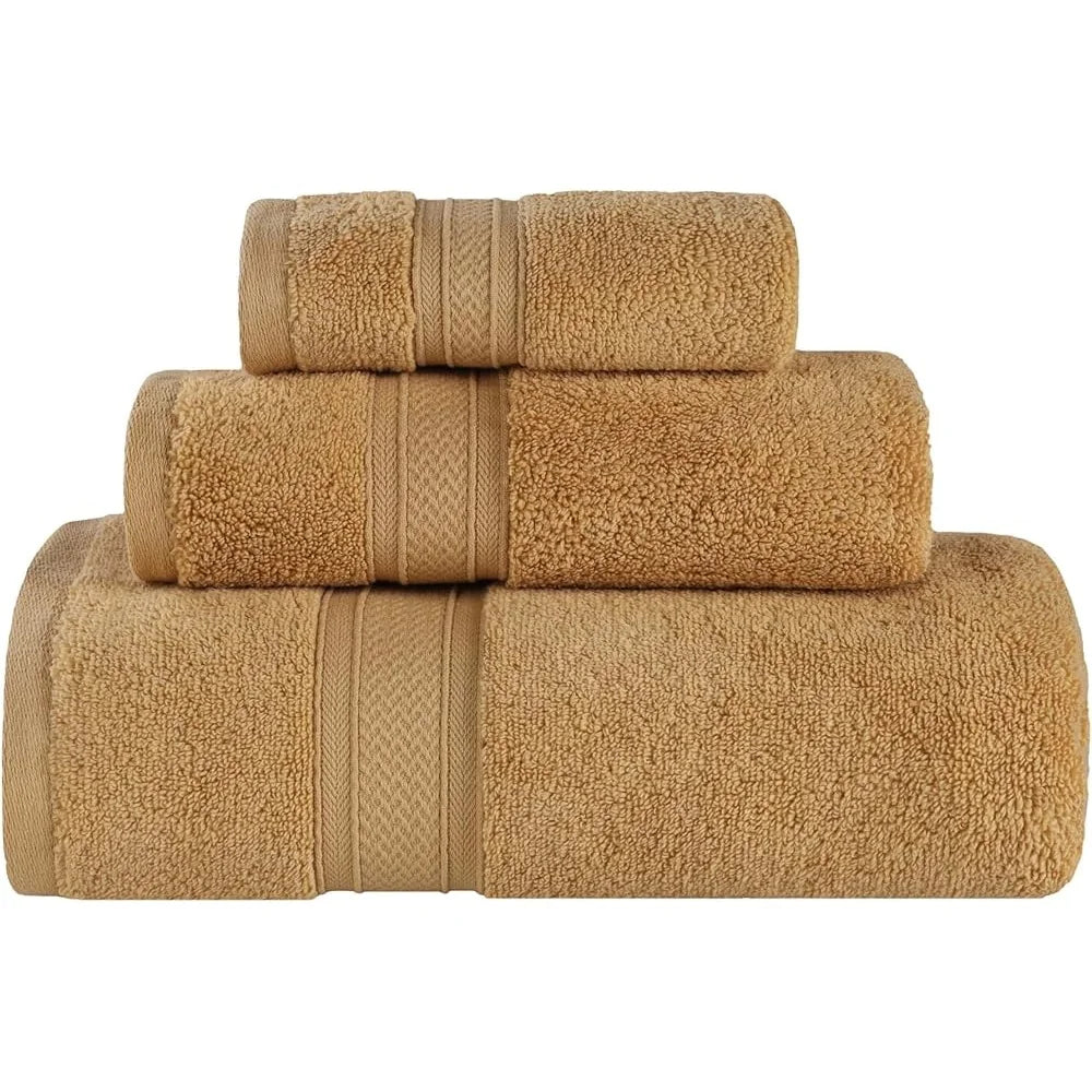 Luxury Cotton Chevron 3 Piece Towel Set Zero Twist Quick Dry Plush Soft Absorbent Bath Hand Face Towels Home Spa