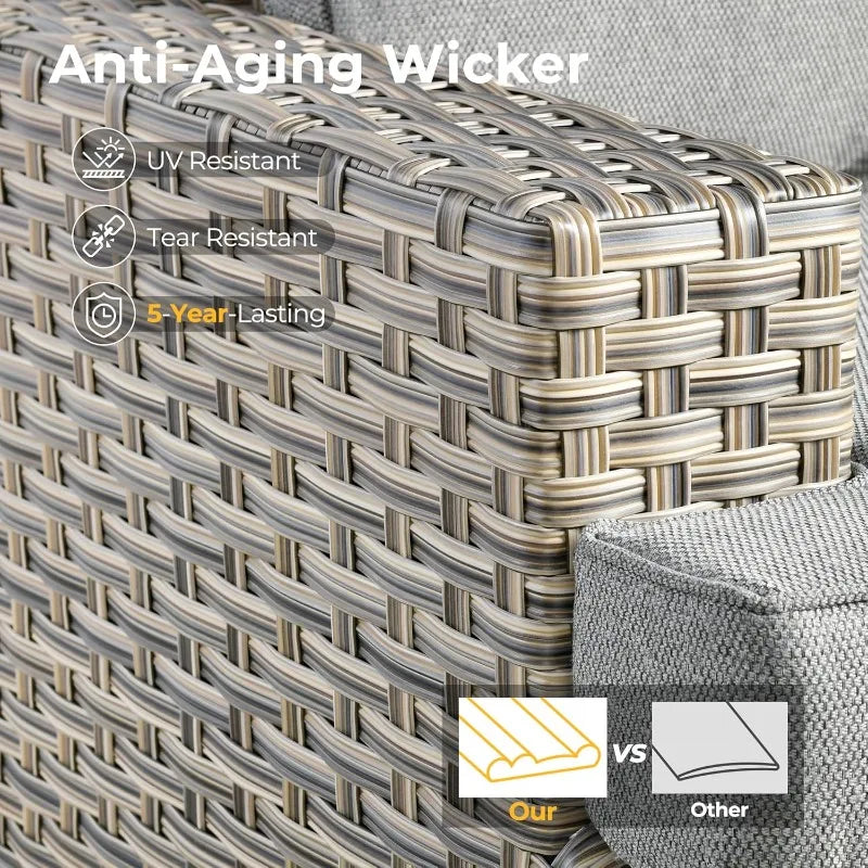 Outdoor Sectional Patio Furniture Set with Fire Pit Table,13 Pieces Wicker Conversation Sets L Shaped Couch,Extra Deep