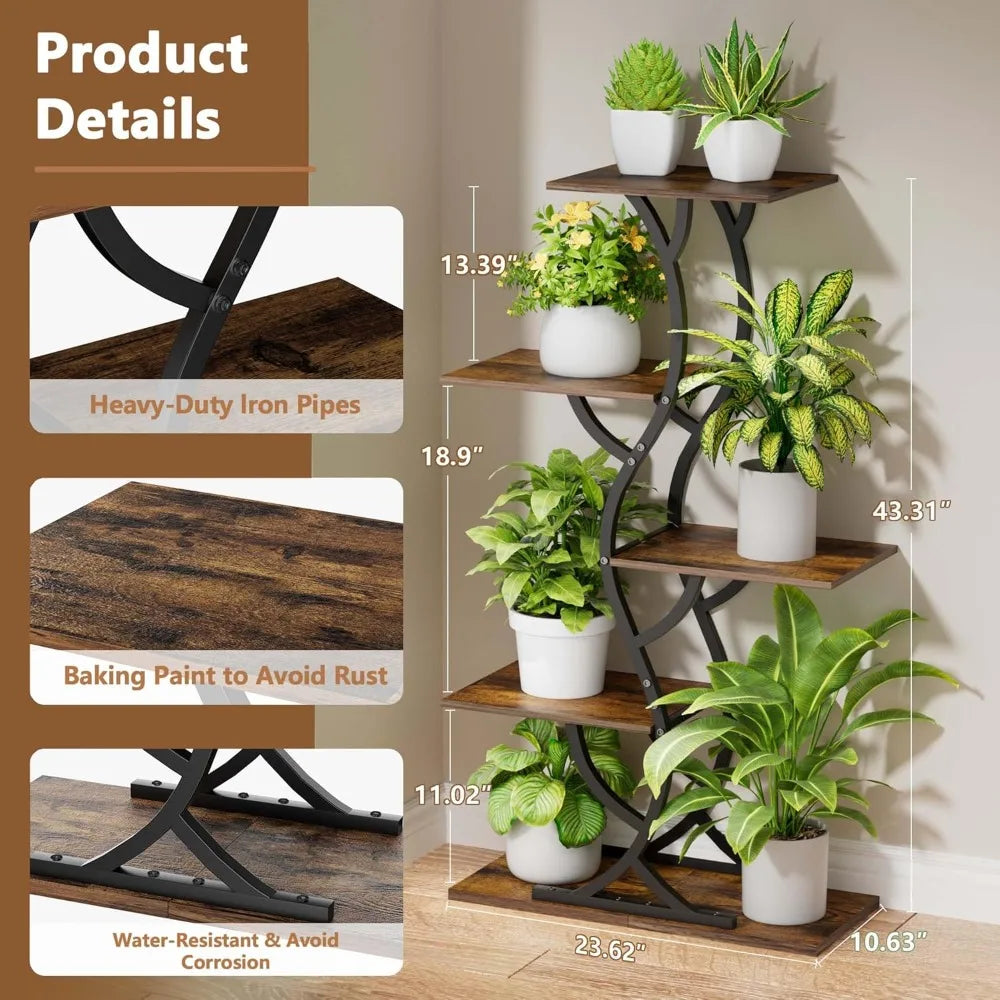 Plant Stand Indoor with Grow Lights - 44" Tall Corner Plant Stands for Indoor Plants, 5 Tiered Metal Plant Shelf