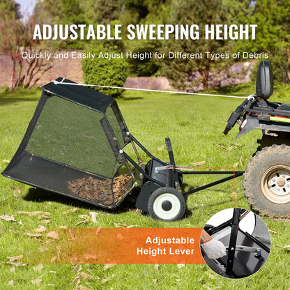 42-inch Lawn Sweeper Tow Behind 12 cu.ft.Heavy Duty Leaf Grass Collector Adjustable Height for Picking Up Debris Grass
