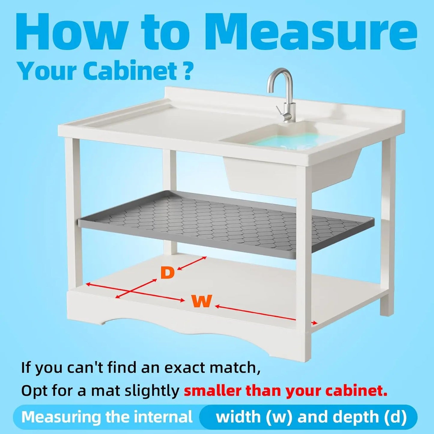 Waterproof Under Sink Mat -34” x 22” Cabinet Liner for Kitchen & Bathroom, Shelf Protector Silicone