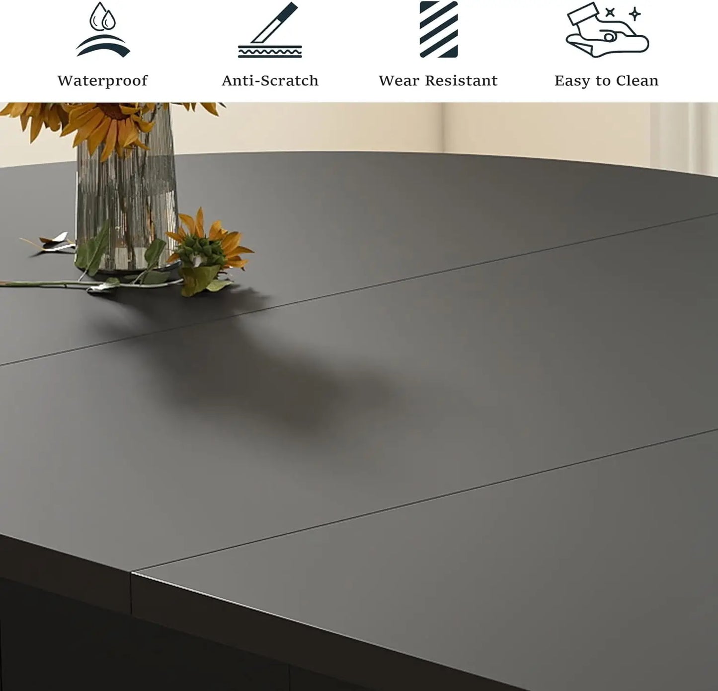 41 in-78 in Extendable Dining Room Table for 4-8,Round Expandable  Table with Fluted Base, Modern Oval Dinner (Black)