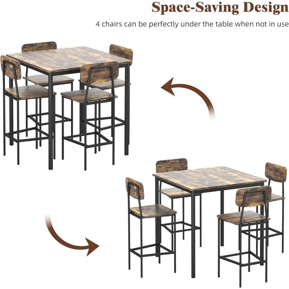 Kitchen Table and Chairs of 4, Dining Table Set for 4 with Space-Saving Design, Industrial Dining Room Table Set for Family Dinn