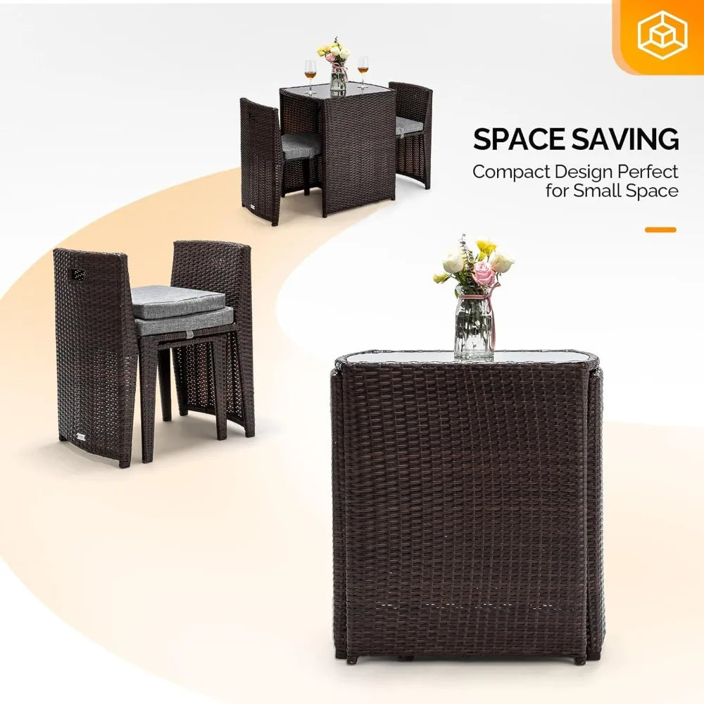 3 PCS Wicker Outdoor Patio Bistro Set for Small Spaces