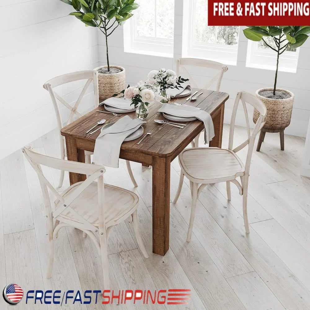Rustic Solid Wood Dining Table with Square Legs Farmhouse Style Seats 4 Strong Pine Kitchen Table Indoor Furniture 46"x30