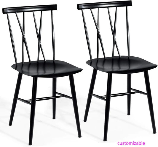 Dining Chair Set of 2, Farmhouse Windsor Chairs Dining Room Chairs with Spindle Back and Sturdy Metal Construction,(Height 17'')