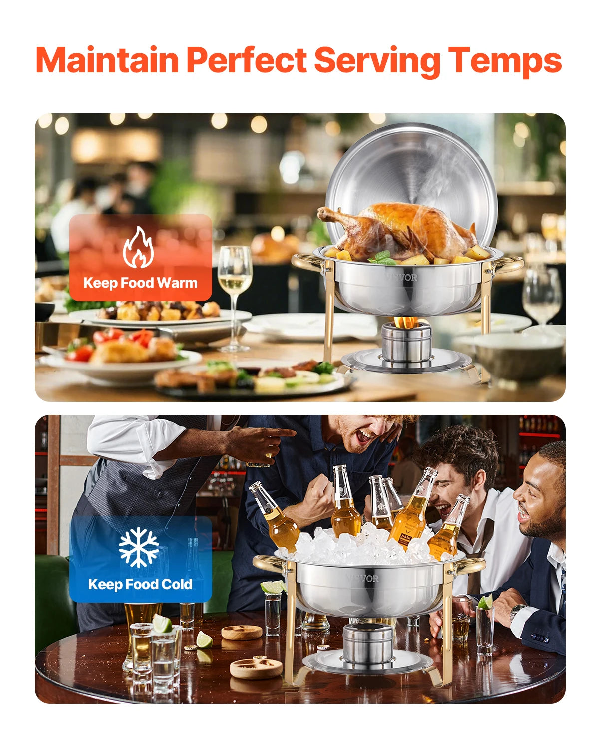 4 Pack Chafing Dish Buffet Set Stainless Steel Chafer w/4 Full Size Pan Round Catering Warmer Server for Party Banquets
